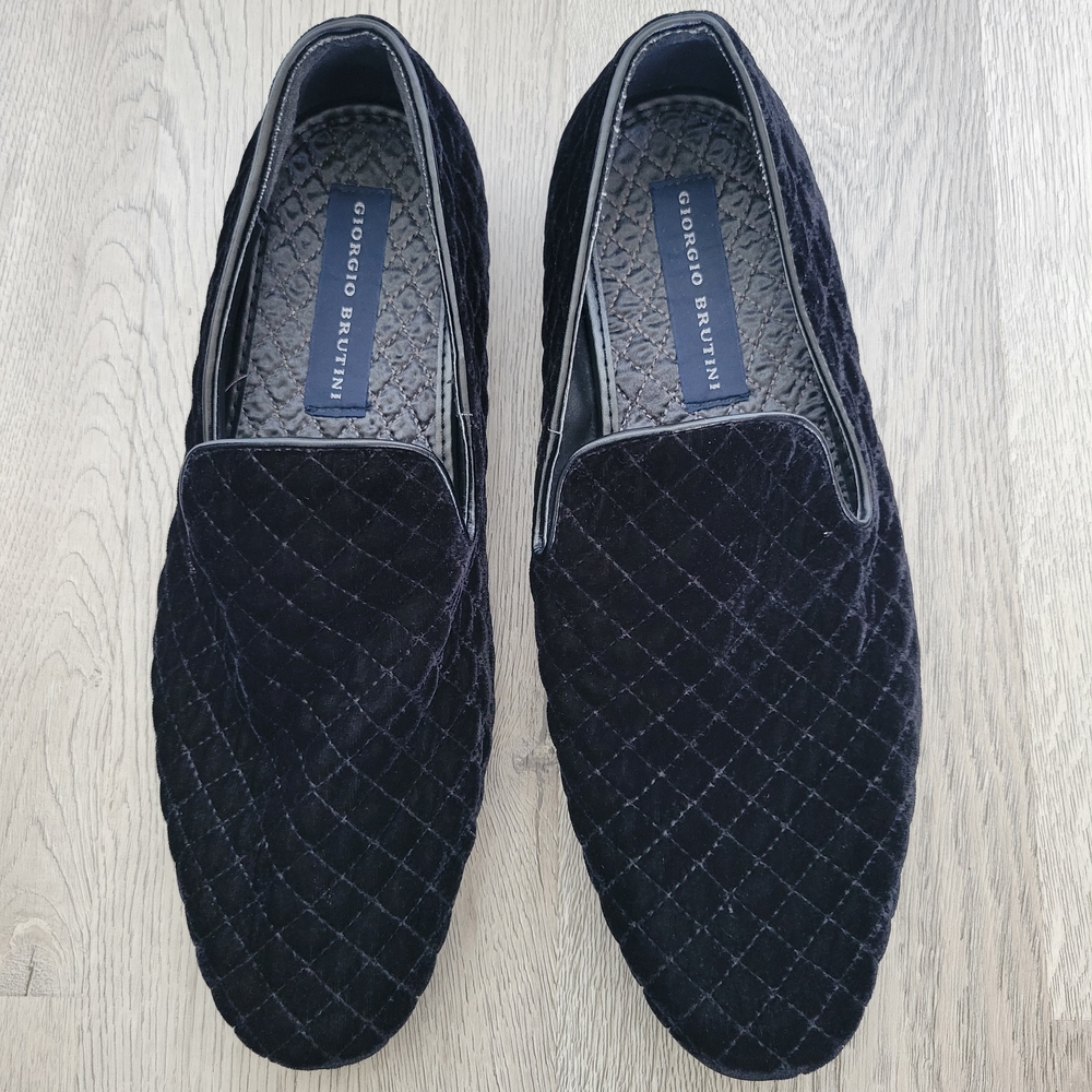 Giorgio Brutini's Suede Quilted Black Slip-On Loafer Shoes Men's Size 9.5 W
